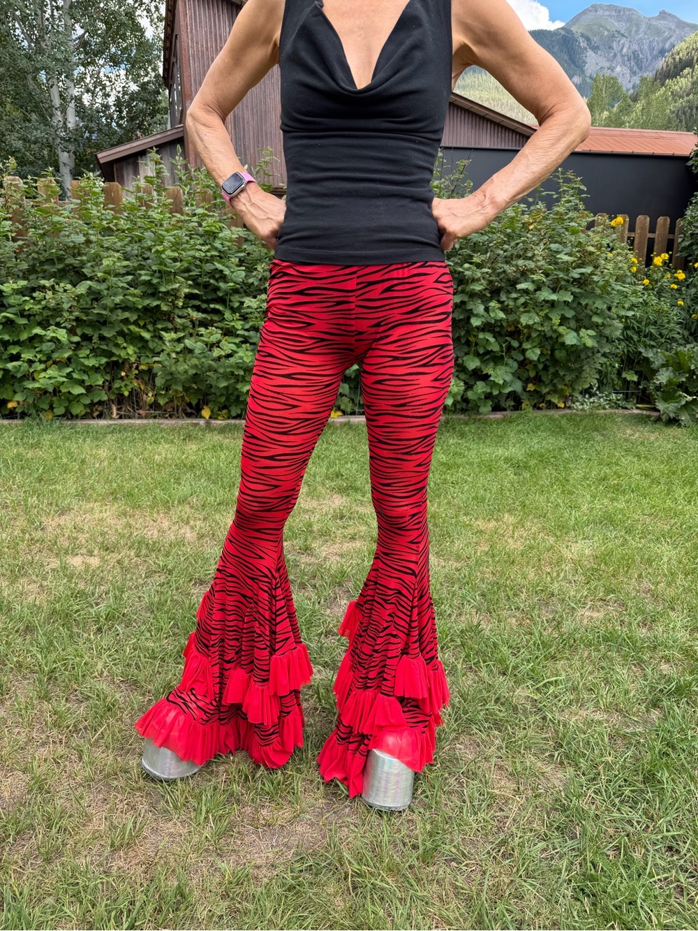 Jaded London Red & Black Zebra Ruffle Flare Pants